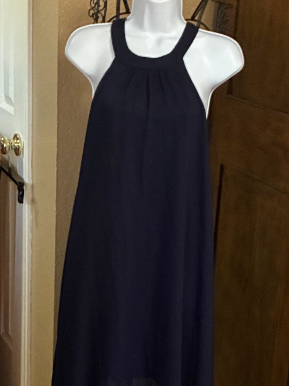 Charlotte Russe Navy Halter Flowy Swing Dress Medium Boho Glam Dark Romantic